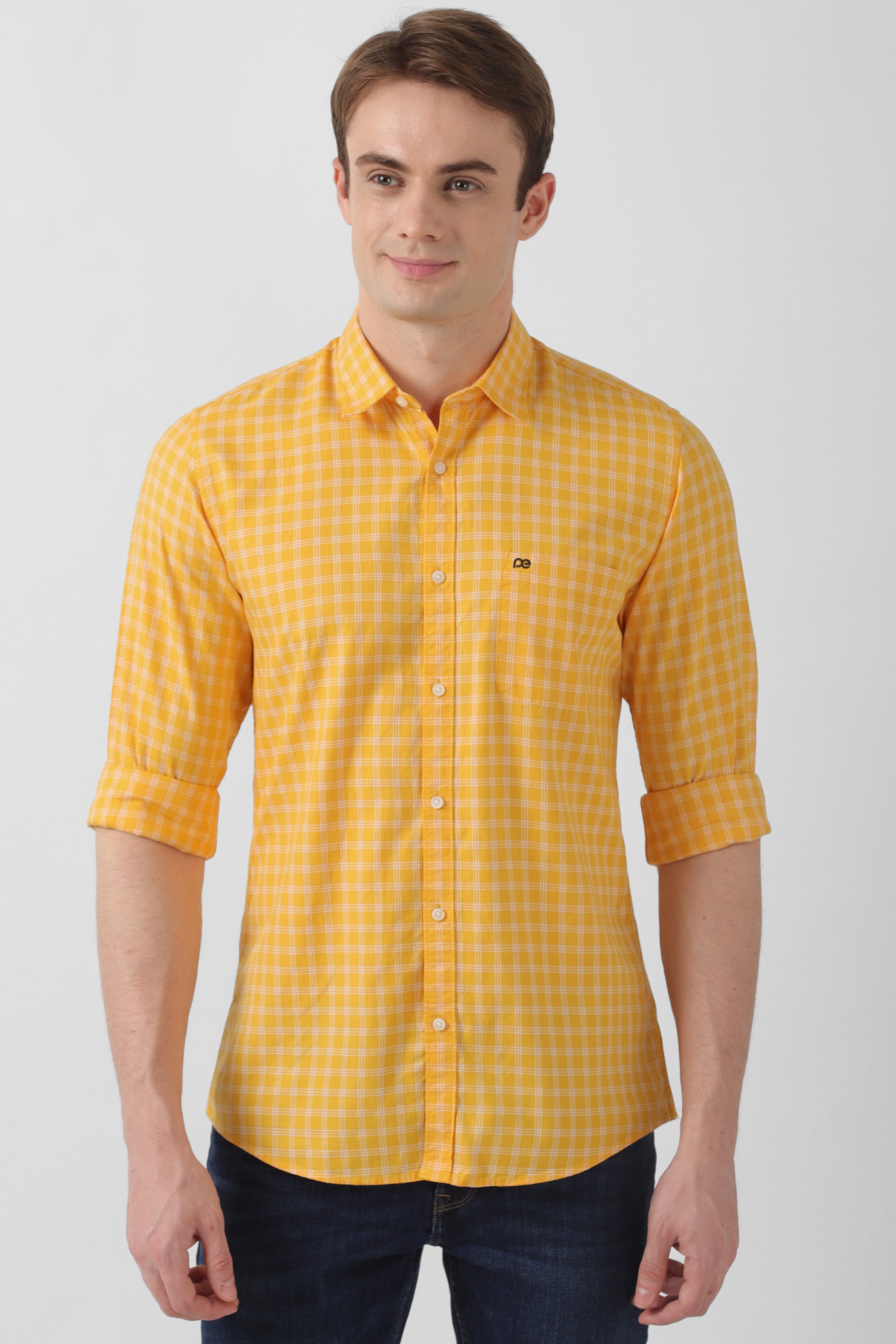 Men's Yellow Casual Full Sleeves Shirt