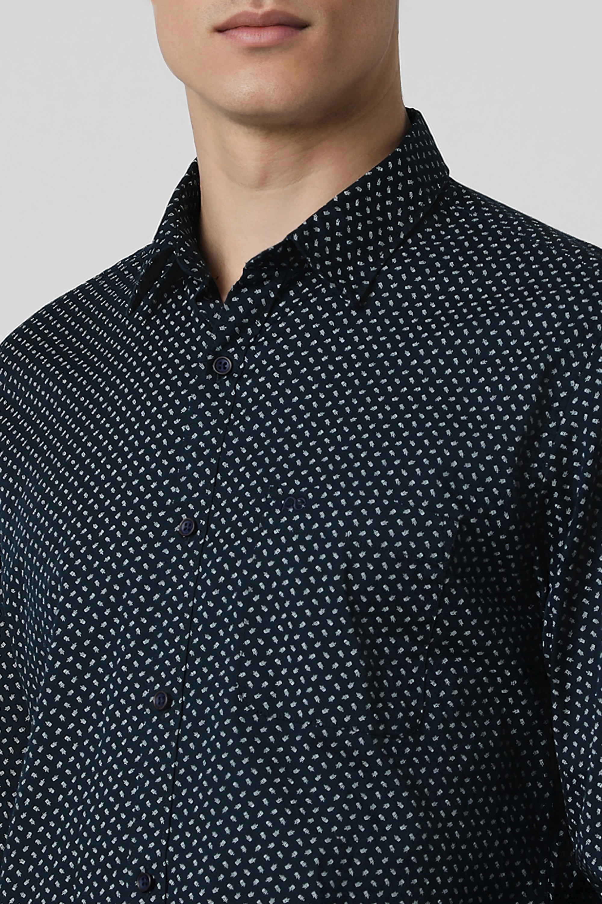 Men's Navy Casual Full Sleeves Shirt