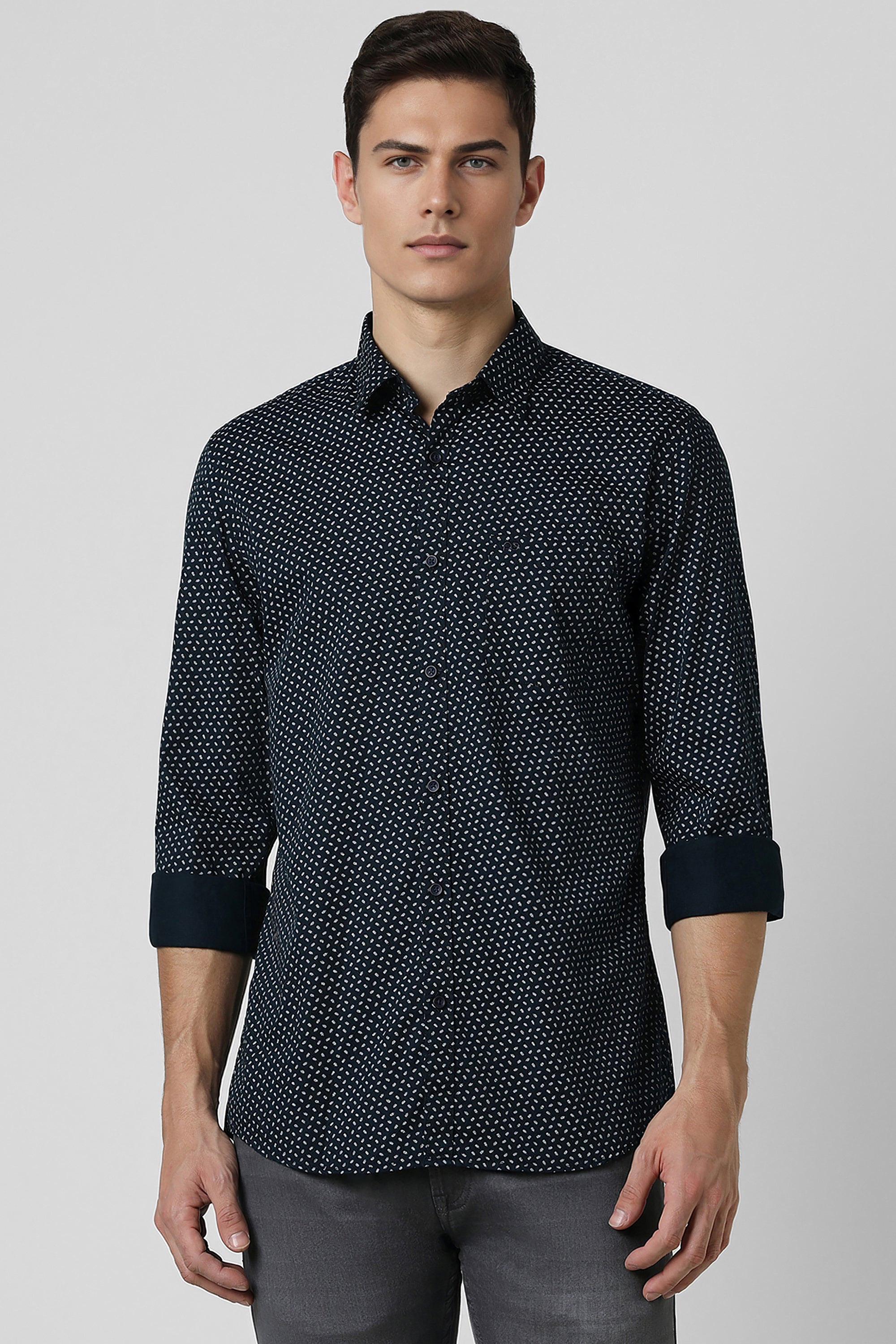 Men's Navy Casual Full Sleeves Shirt