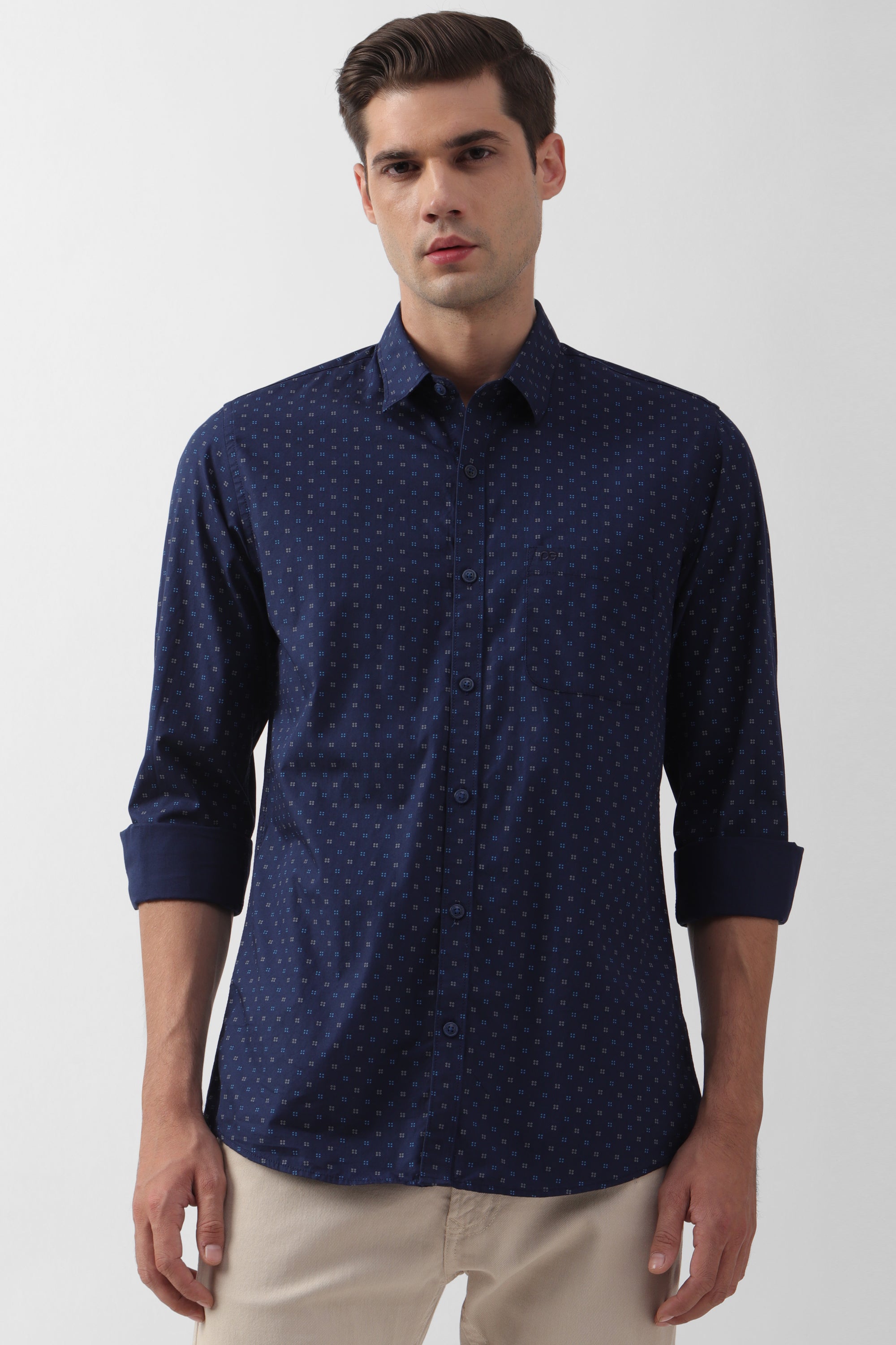 Men's Navy Casual Full Sleeves Shirt