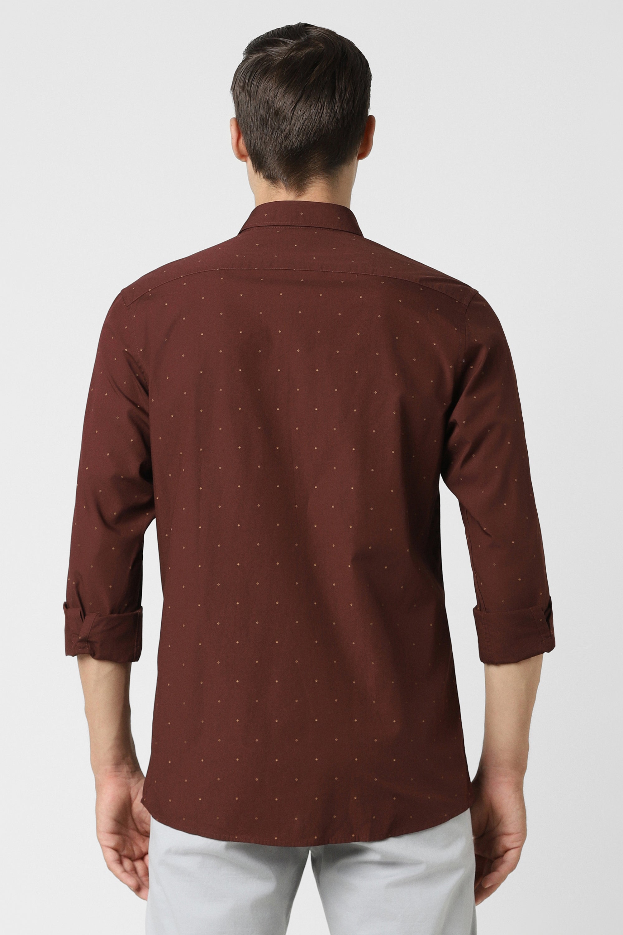 Men's Maroon Casual Full Sleeves Shirt