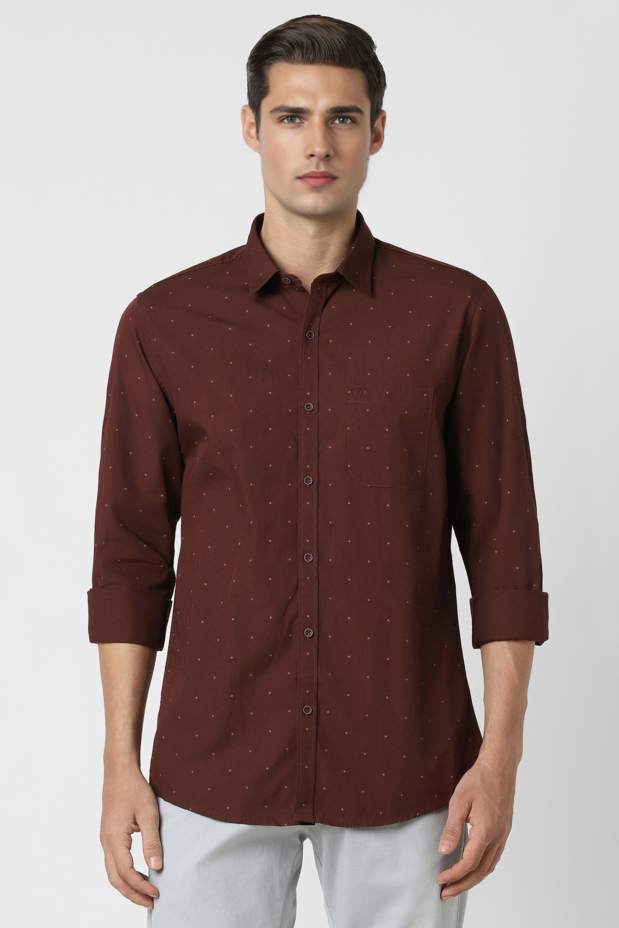 Men's Maroon Casual Full Sleeves Shirt