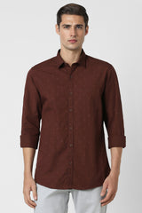 Men's Maroon Casual Full Sleeves Shirt