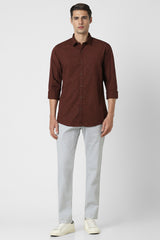 Men's Maroon Casual Full Sleeves Shirt