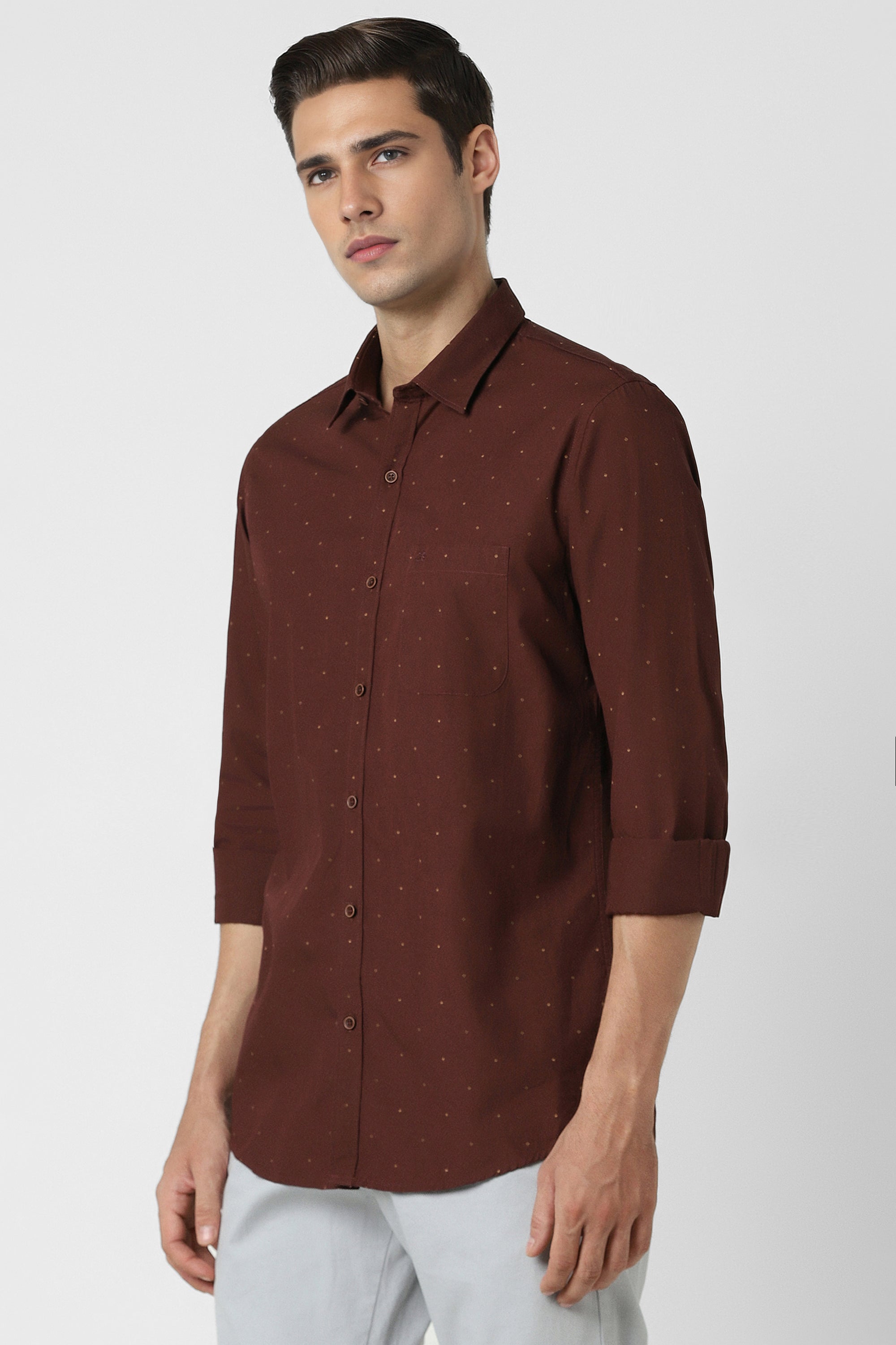 Men's Maroon Casual Full Sleeves Shirt