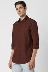 Men's Maroon Casual Full Sleeves Shirt