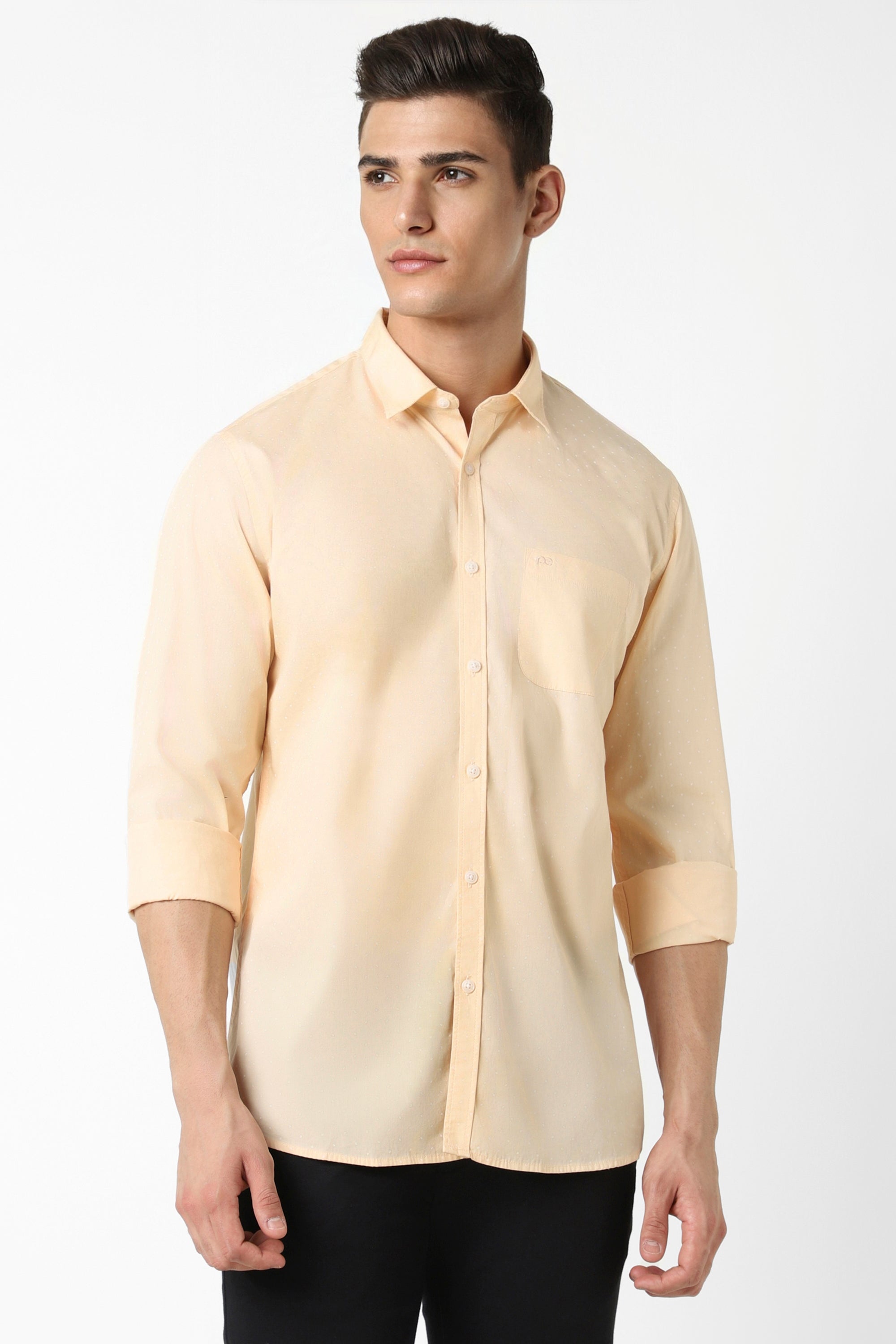 Men's Peach Casual Full Sleeves Shirt