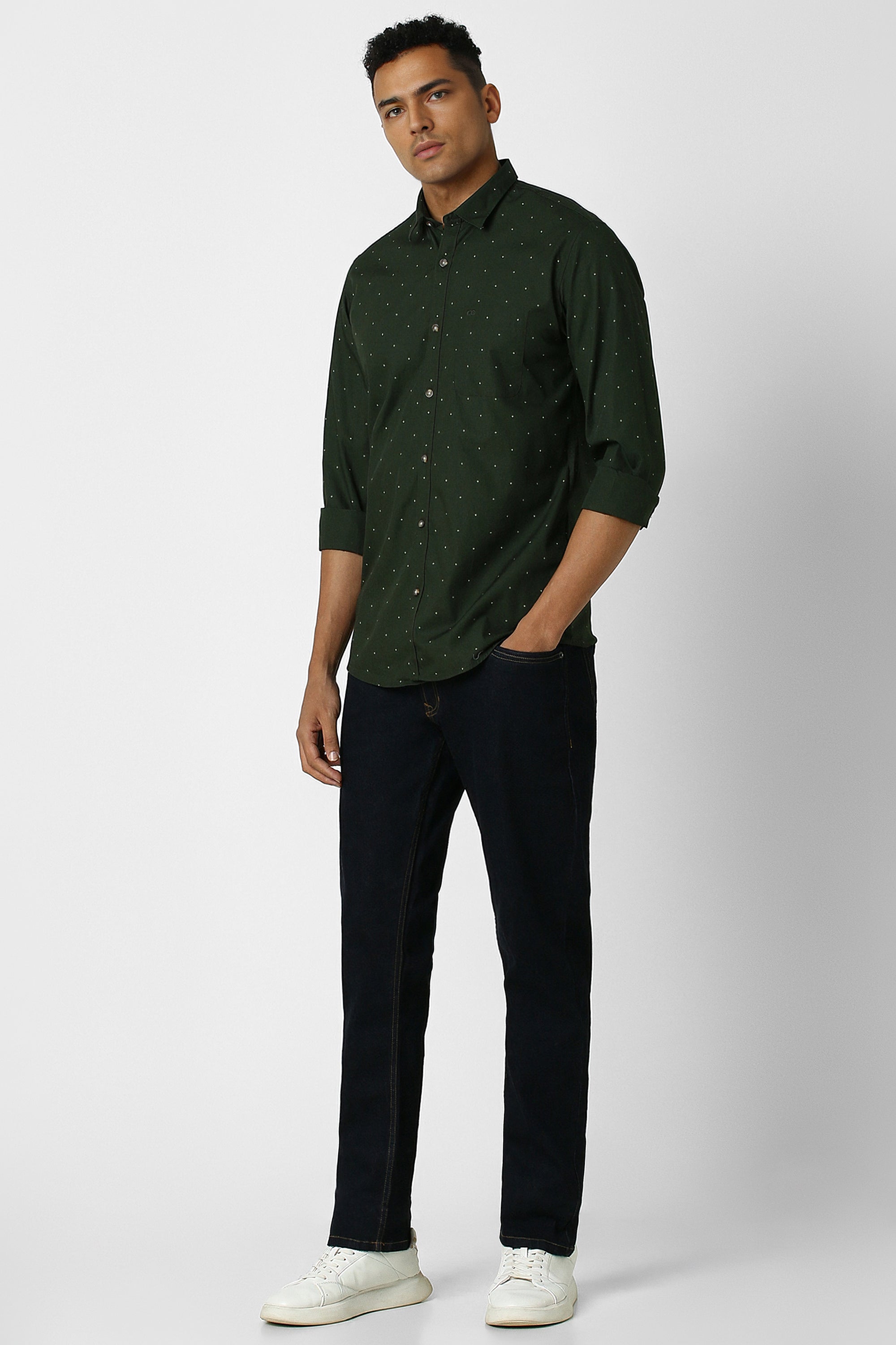 Men's Green Casual Full Sleeves Shirt
