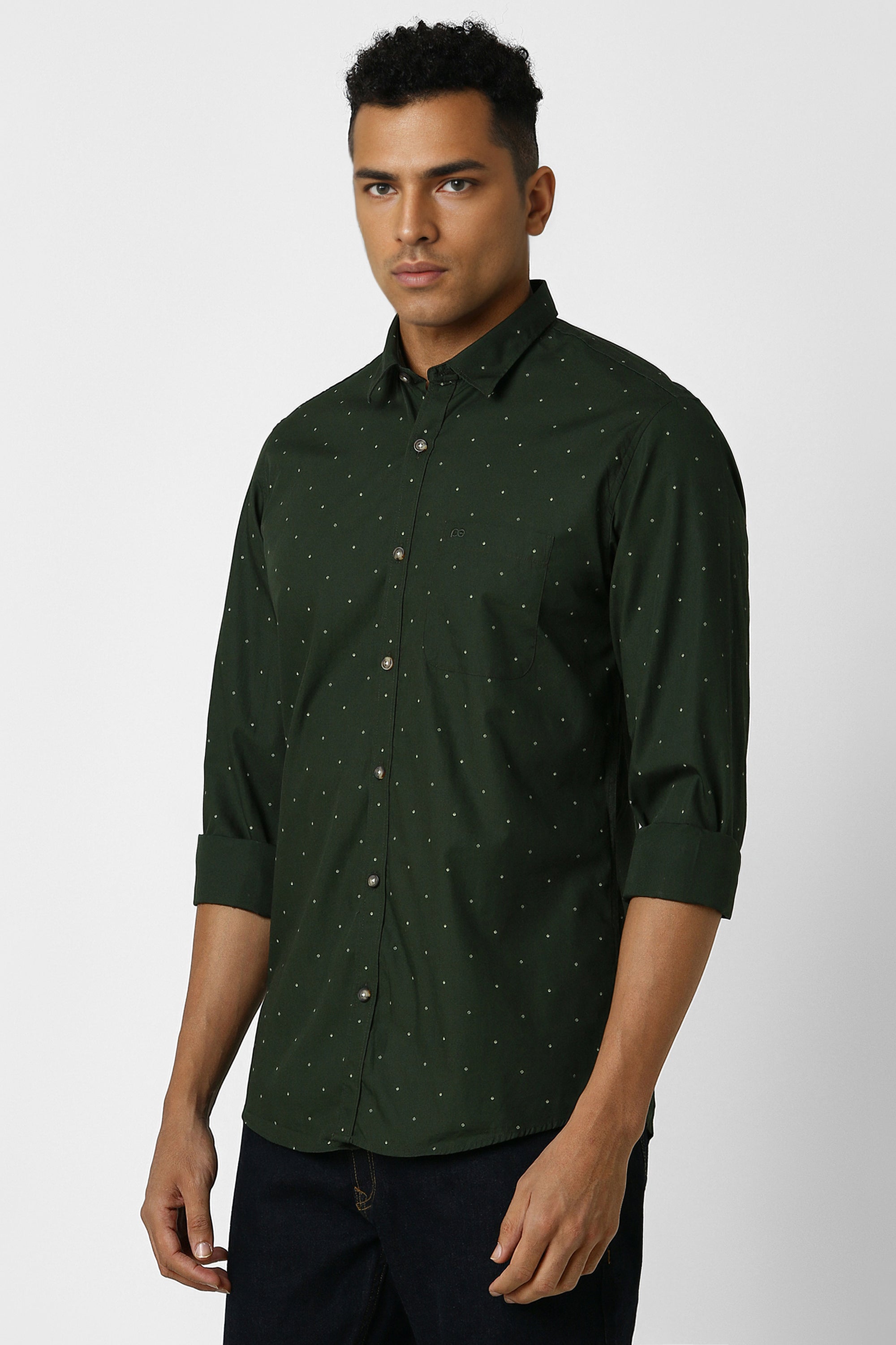 Men's Green Casual Full Sleeves Shirt