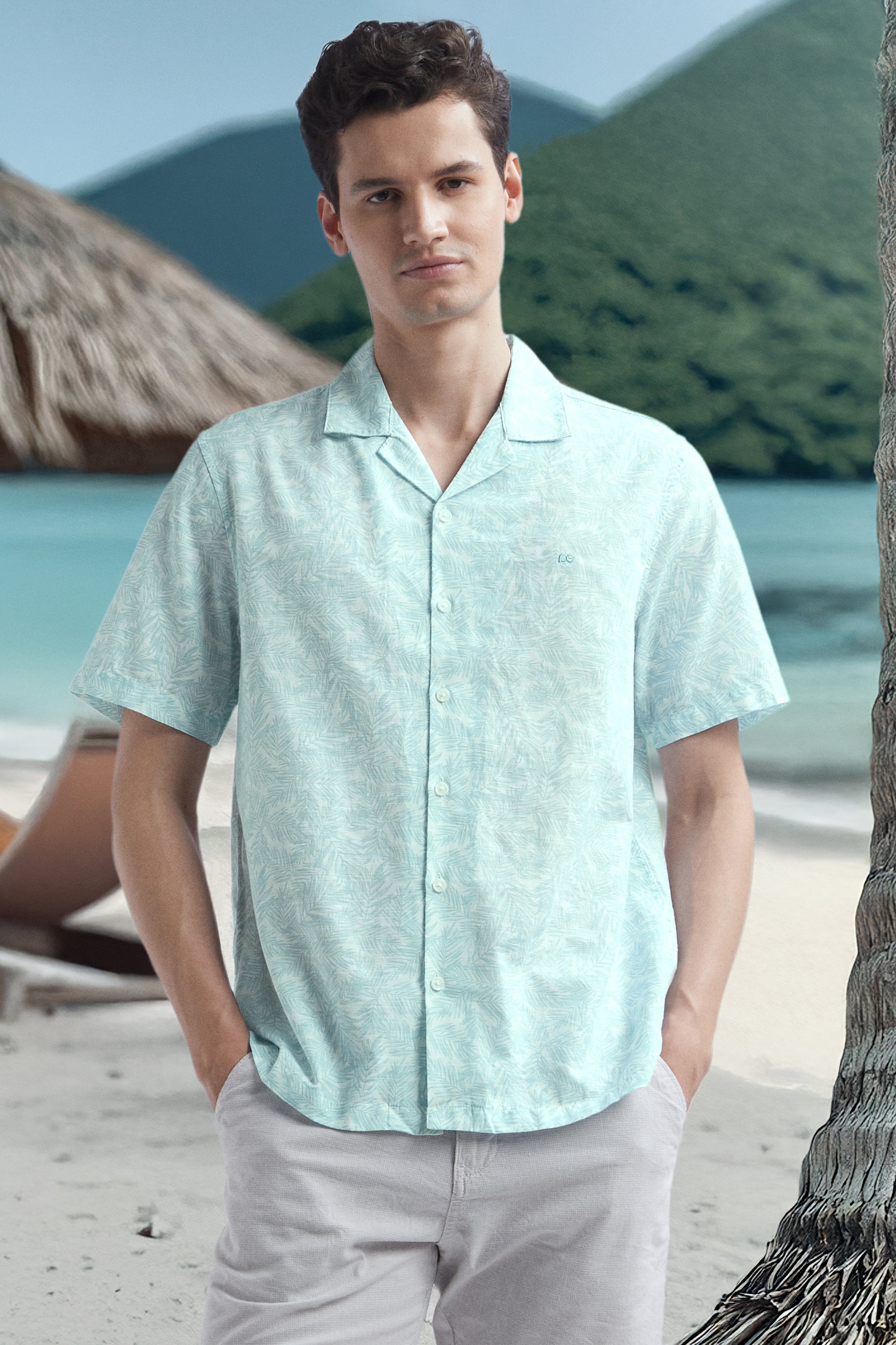 Men's Aqua Casual Half Sleeves Shirt