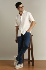Men's Cream Casual Half Sleeves Shirt