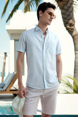 Men's Blue Casual Half Sleeves Shirt