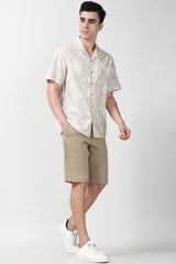 Men's Beige Casual Half Sleeves Shirt