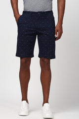 Men's Navy Casual Regular Fit Printed Shorts