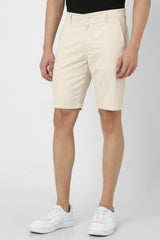 Men's Cream Casual Regular Fit Solid Shorts