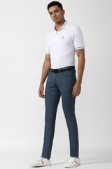 Men's Blue Casual Skinny Fit Solid Trouser