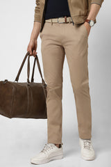Men's Beige Casual Regular Fit Trouser