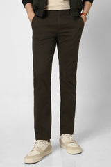 Men's Olive Casual Regular Fit Trouser