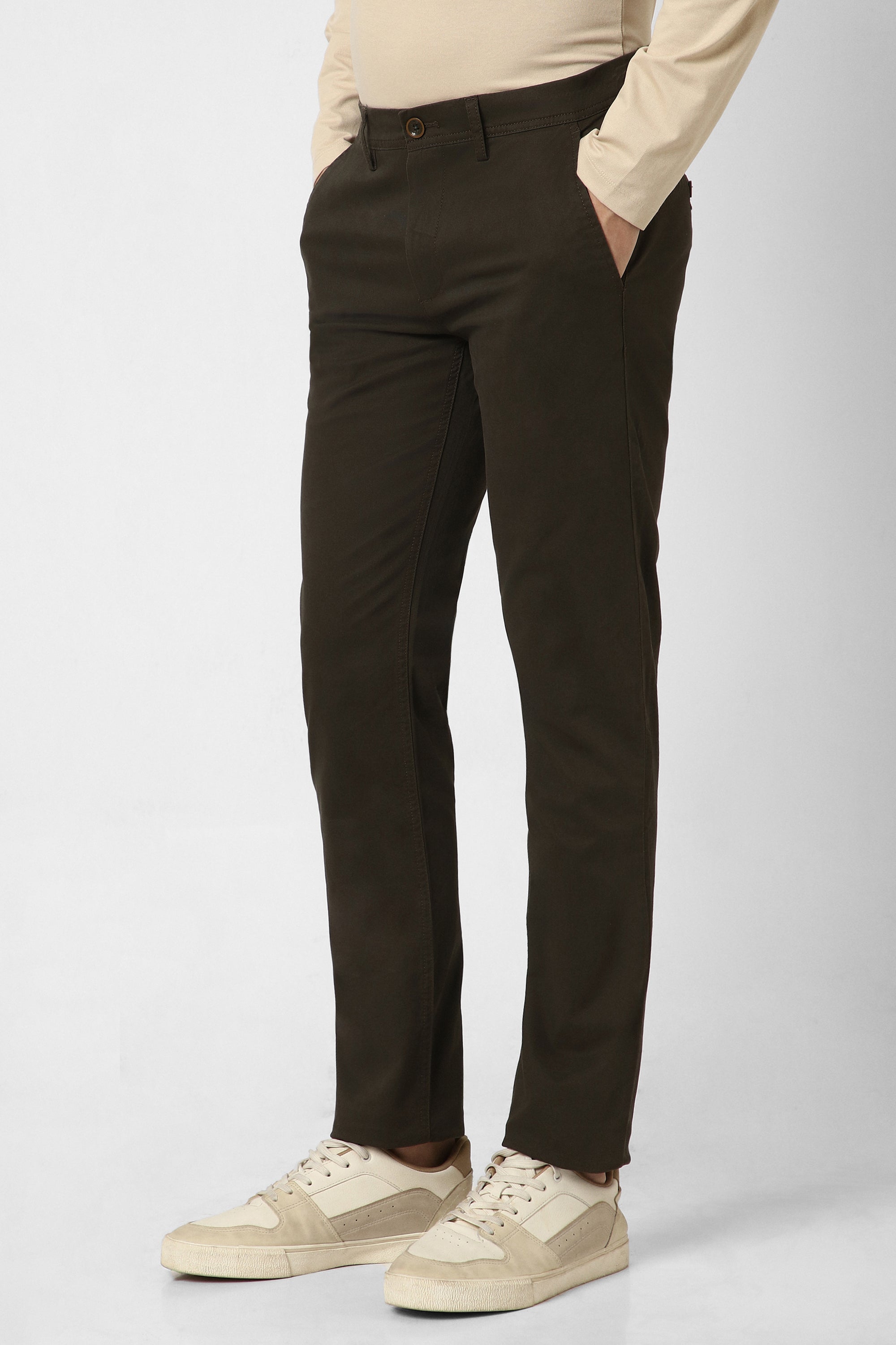 Men's Olive Casual Regular Fit Trouser