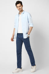 Men's Blue Casual Regular Fit Trouser