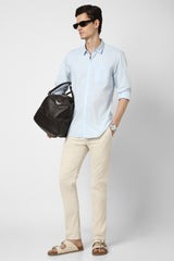 Men's Cream Casual Regular Fit Trouser