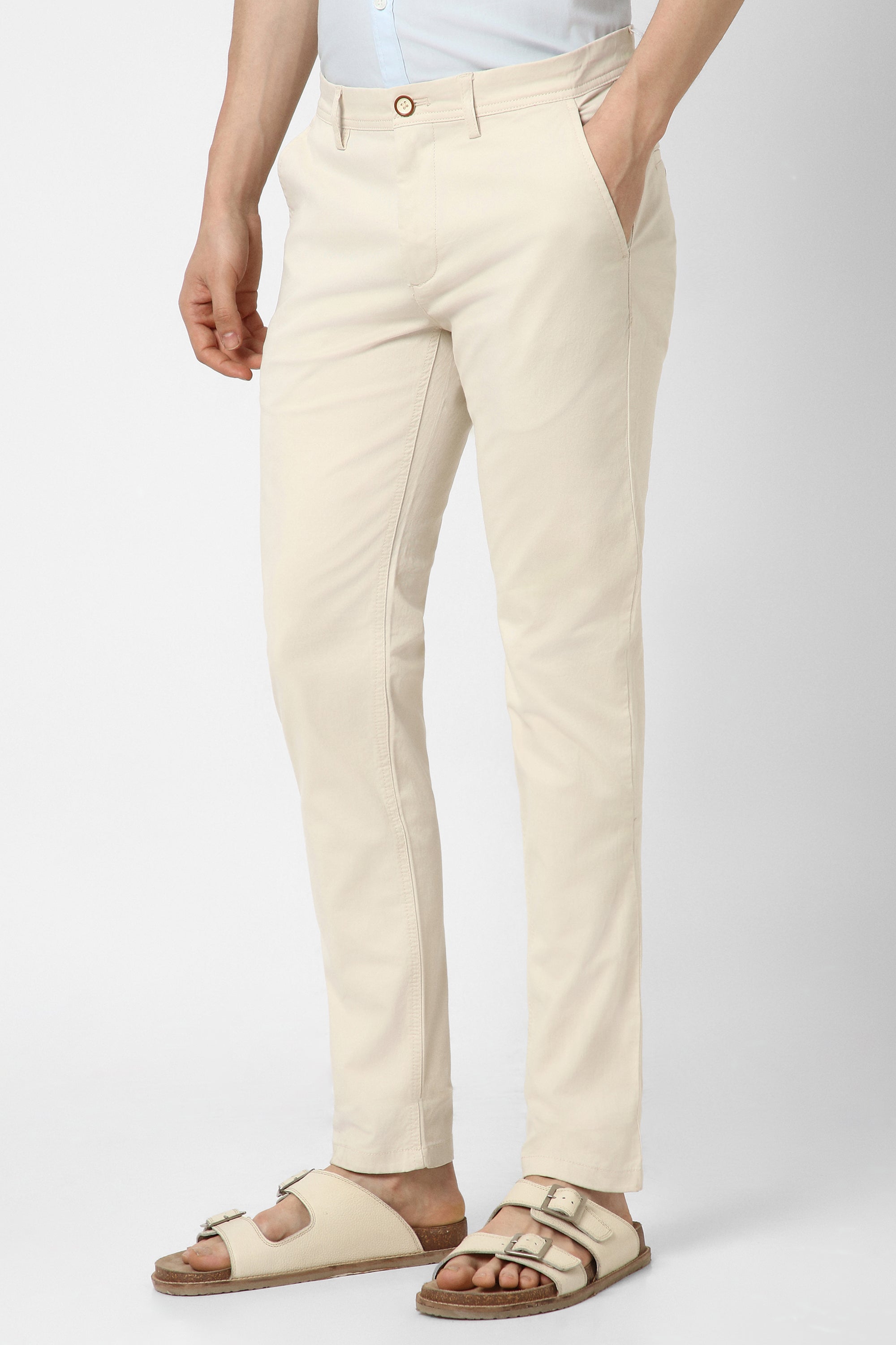 Men's Cream Casual Regular Fit Trouser