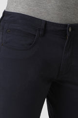Men's Navy Casual Skinny Fit Solid Trouser