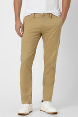 Men's Khaki Casual Skinny Fit Solid Trouser
