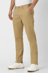 Men's Khaki Casual Skinny Fit Solid Trouser