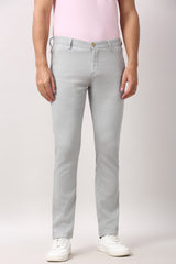 Men's Grey Casual Slim Fit Textured Trouser