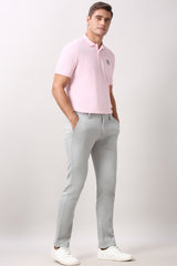 Men's Grey Casual Slim Fit Textured Trouser