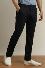 Men's Navy Casual Slim Fit Solid Trouser
