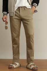 Men's Khaki Casual Slim Fit Solid Trouser
