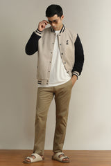 Men's Khaki Casual Slim Fit Solid Trouser
