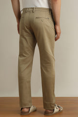 Men's Khaki Casual Slim Fit Solid Trouser