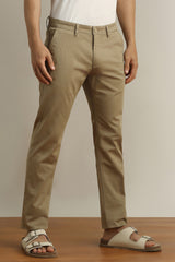 Men's Khaki Casual Slim Fit Solid Trouser