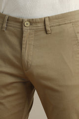 Men's Khaki Casual Slim Fit Solid Trouser