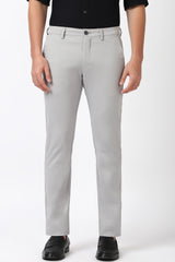 Men's Silver Casual Slim Fit Solid Trouser