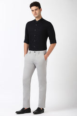 Men's Silver Casual Slim Fit Solid Trouser