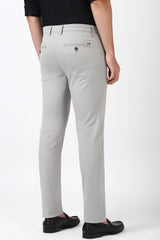 Men's Silver Casual Slim Fit Solid Trouser