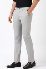 Men's Silver Casual Slim Fit Solid Trouser