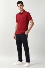 Men's Navy Casual Slim Fit Textured Trouser