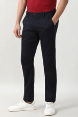 Men's Navy Casual Slim Fit Textured Trouser