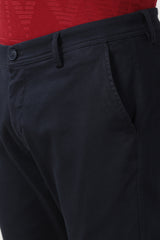 Men's Navy Casual Slim Fit Textured Trouser