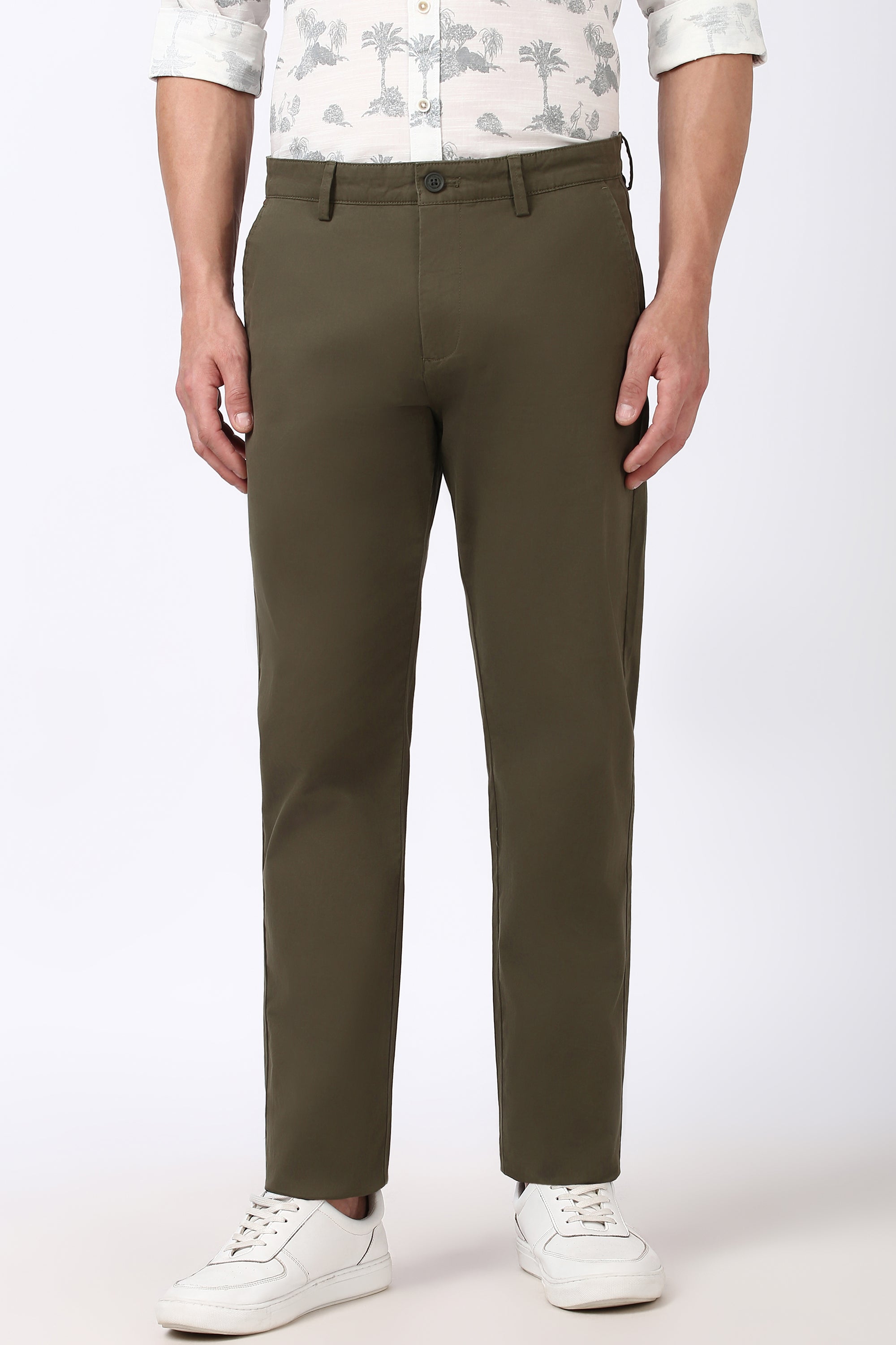 Men's Green Casual Regular Fit Trouser