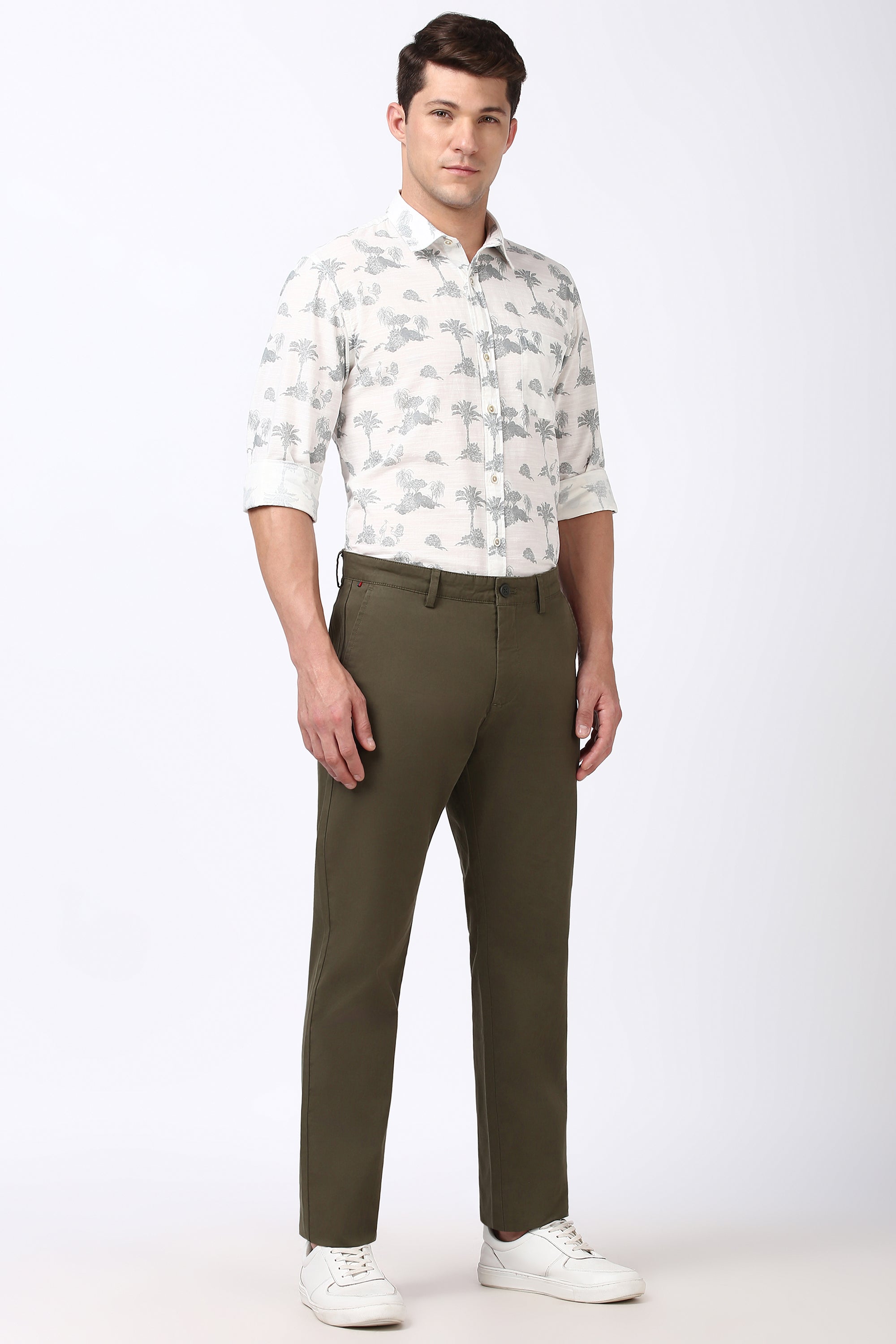 Men's Green Casual Regular Fit Trouser