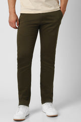 Men's Olive Casual Slim Fit Solid Trouser