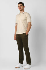 Men's Olive Casual Slim Fit Solid Trouser
