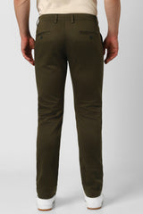Men's Olive Casual Slim Fit Solid Trouser