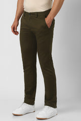 Men's Olive Casual Slim Fit Solid Trouser